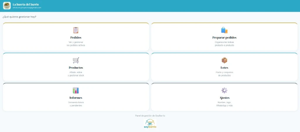 Panel de gestión — Tu panel de gestión: pedidos, productos, lotes e informes, todo en un mismo sitio.